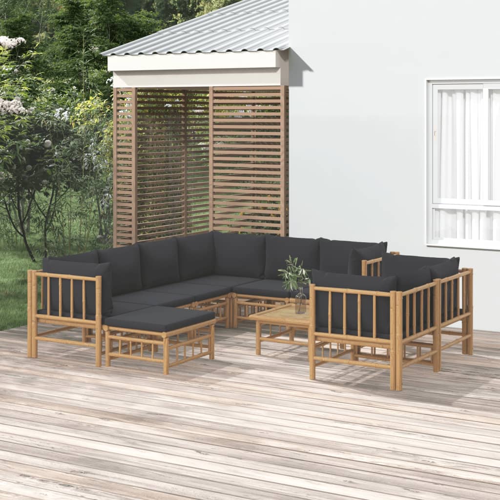 6 Piece Garden Lounge Set With White Cushions Bamboo