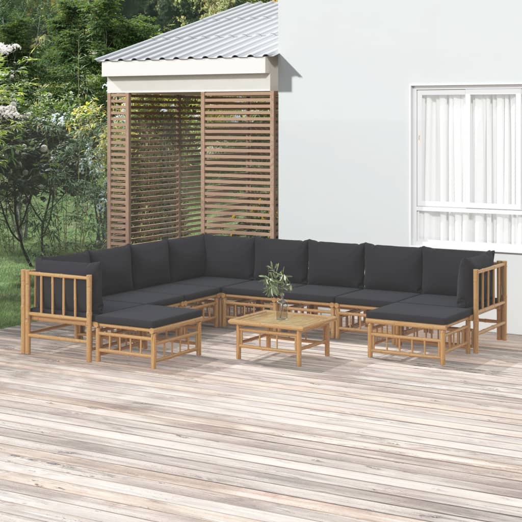 6 Piece Garden Lounge Set With White Cushions Bamboo