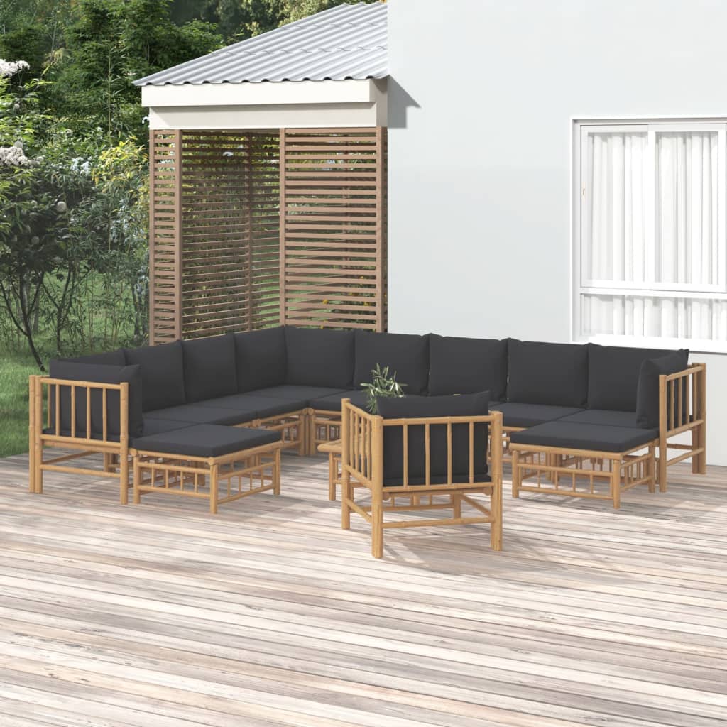 6 Piece Garden Lounge Set With White Cushions Bamboo