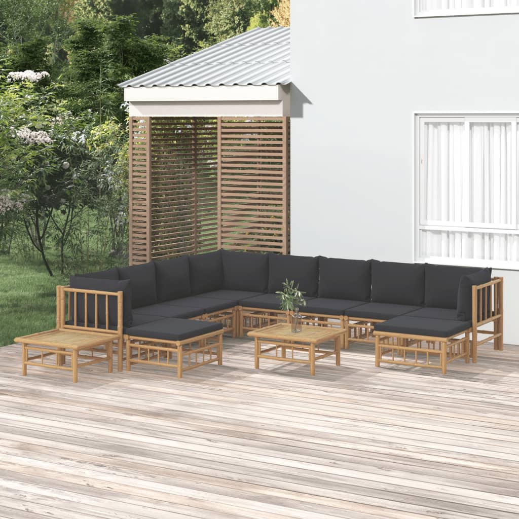 6 Piece Garden Lounge Set With White Cushions Bamboo