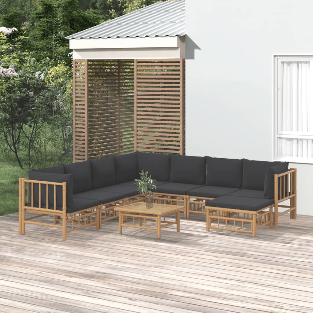 6 Piece Garden Lounge Set With White Cushions Bamboo