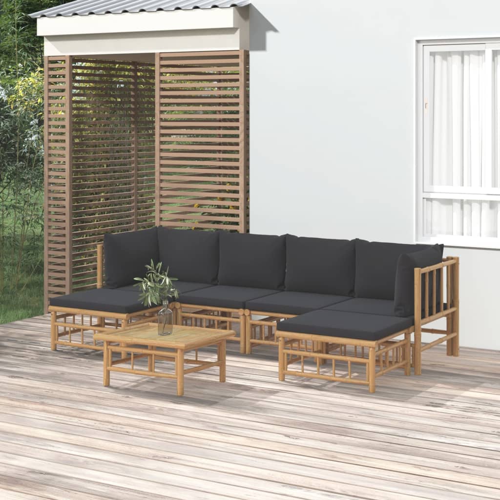 6 Piece Garden Lounge Set With White Cushions Bamboo