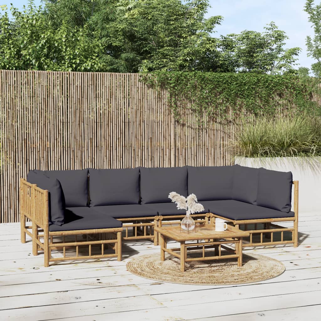 6 Piece Garden Lounge Set With White Cushions Bamboo