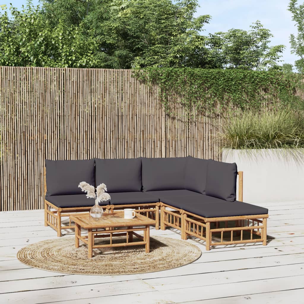 6 Piece Garden Lounge Set With White Cushions Bamboo