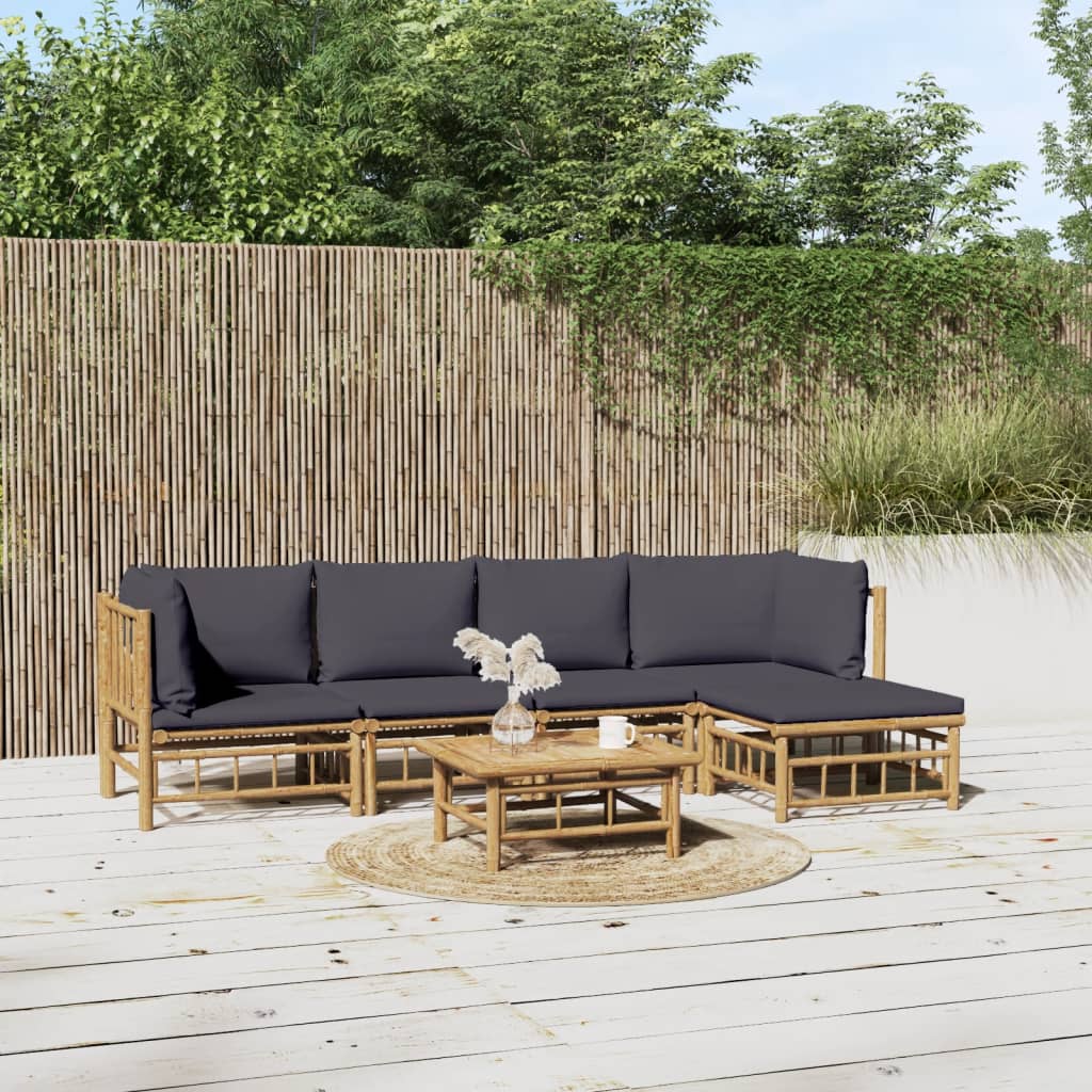 6 Piece Garden Lounge Set With White Cushions Bamboo