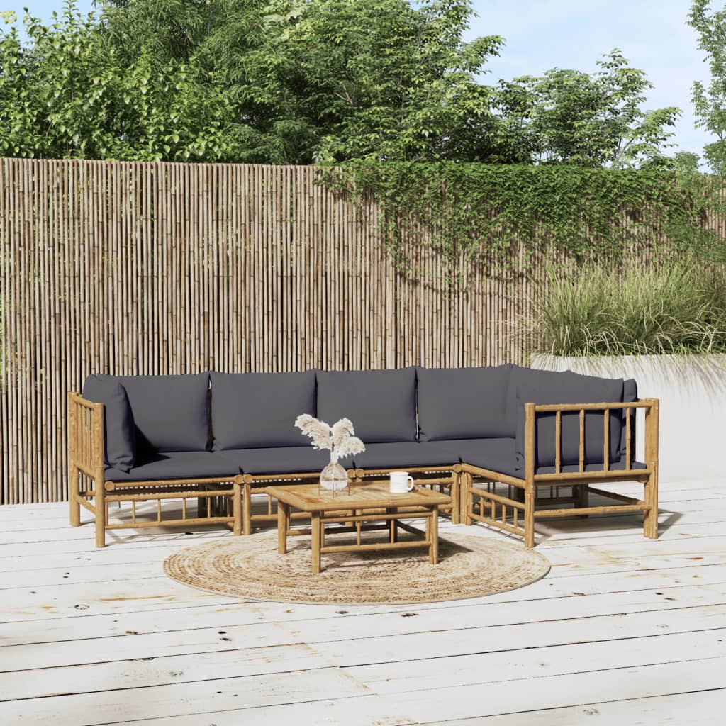 6 Piece Garden Lounge Set With White Cushions Bamboo