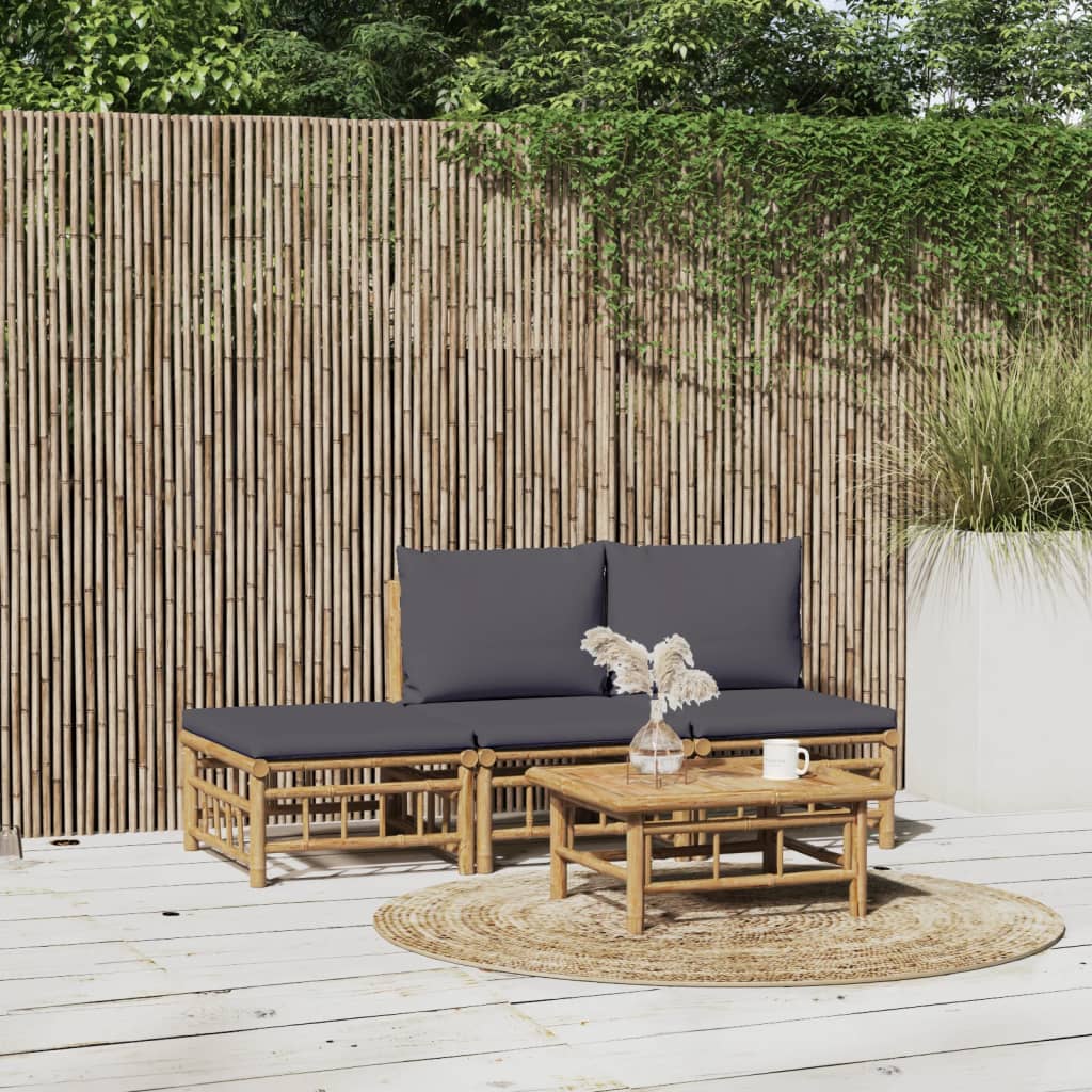 6 Piece Garden Lounge Set With White Cushions Bamboo