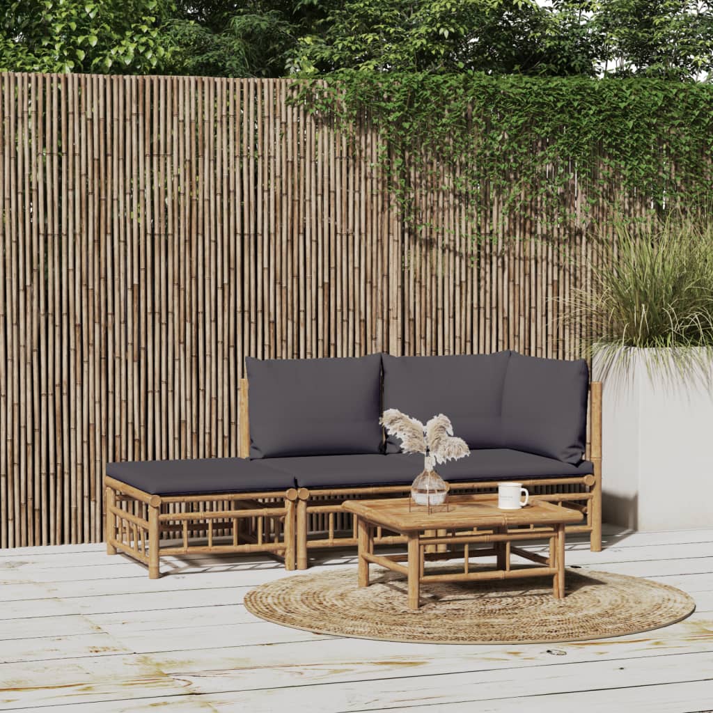 6 Piece Garden Lounge Set With White Cushions Bamboo