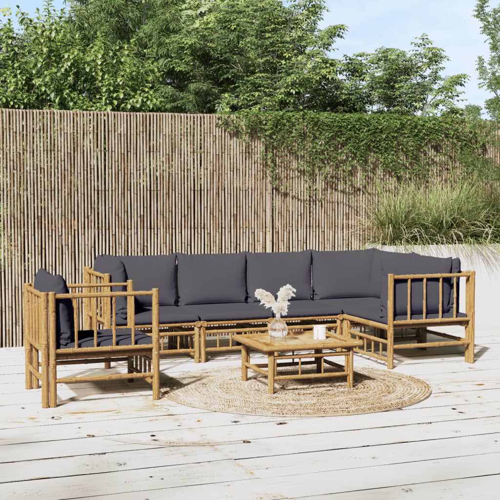 6 Piece Garden Lounge Set With White Cushions Bamboo