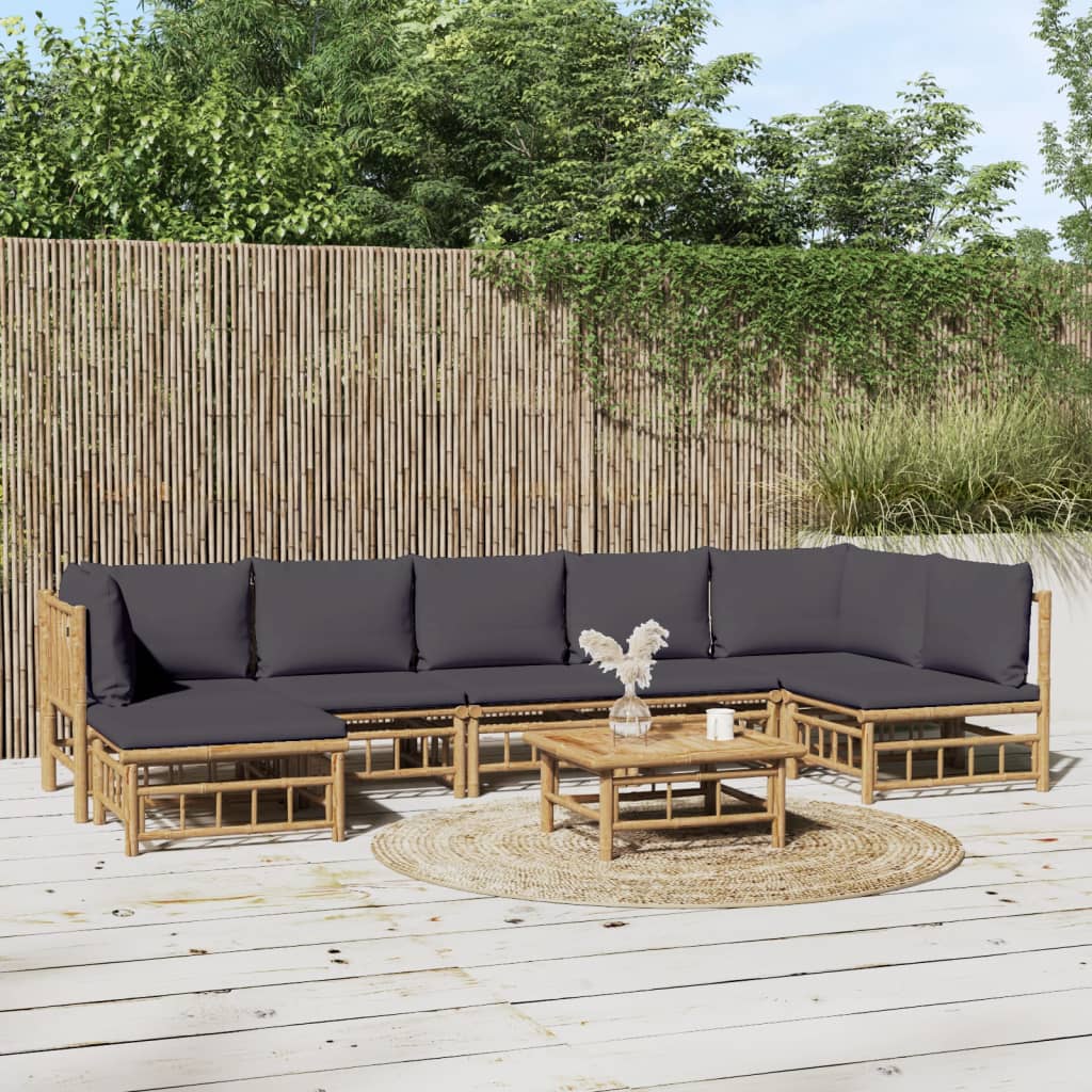 6 Piece Garden Lounge Set With White Cushions Bamboo