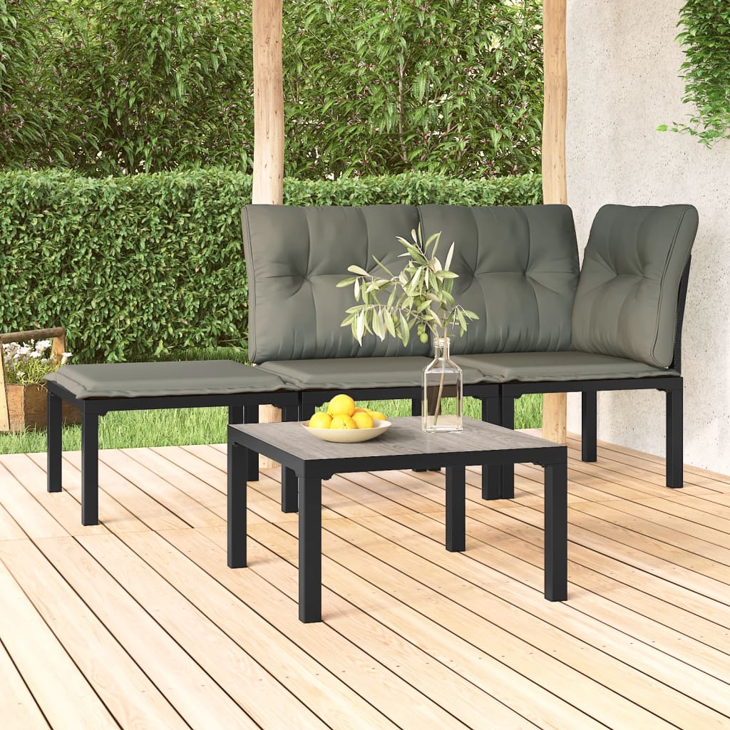 4 Piece Garden Lounge Set Black And Grey Poly Rattan