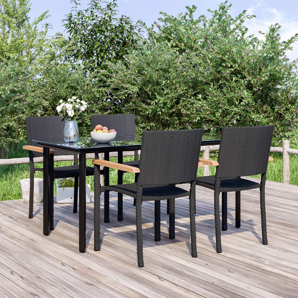 7 Piece Garden Dining Set Black Poly Rattan