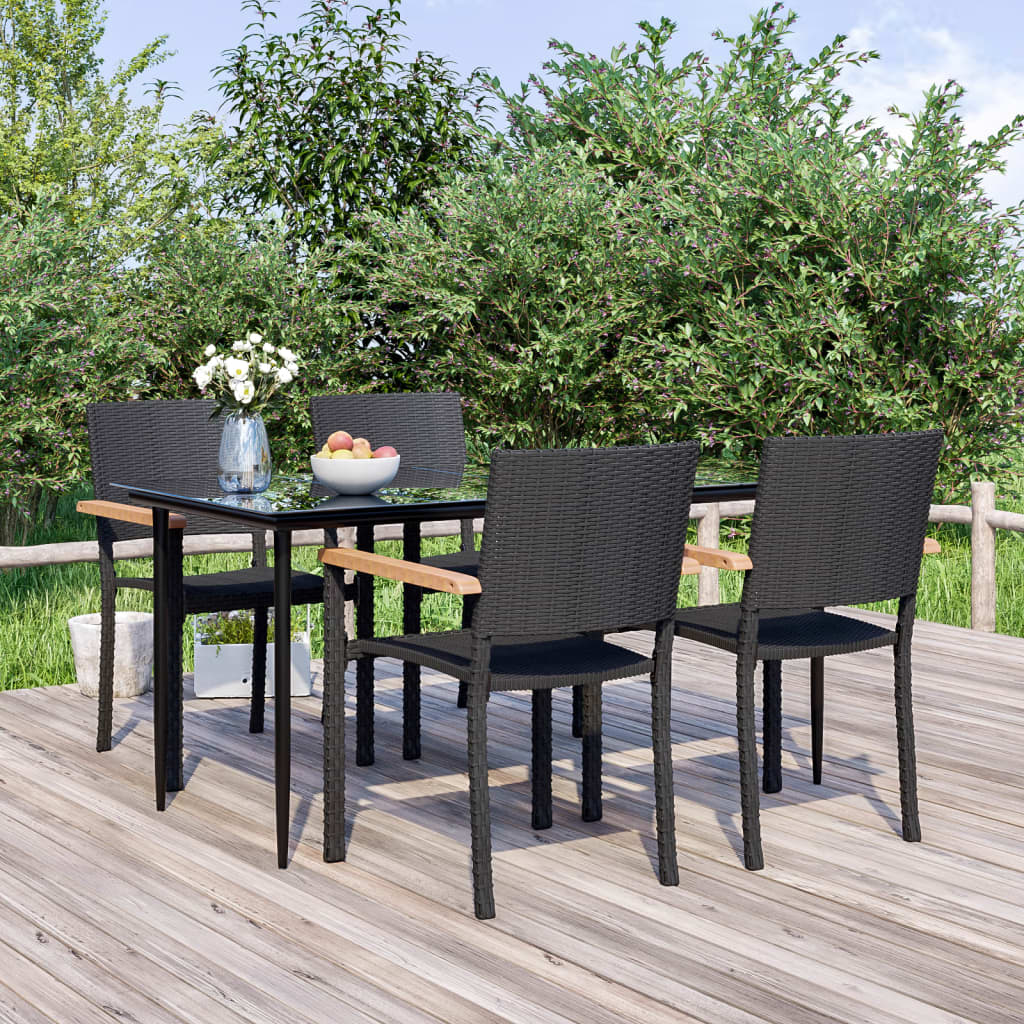 7 Piece Garden Dining Set Black Poly Rattan
