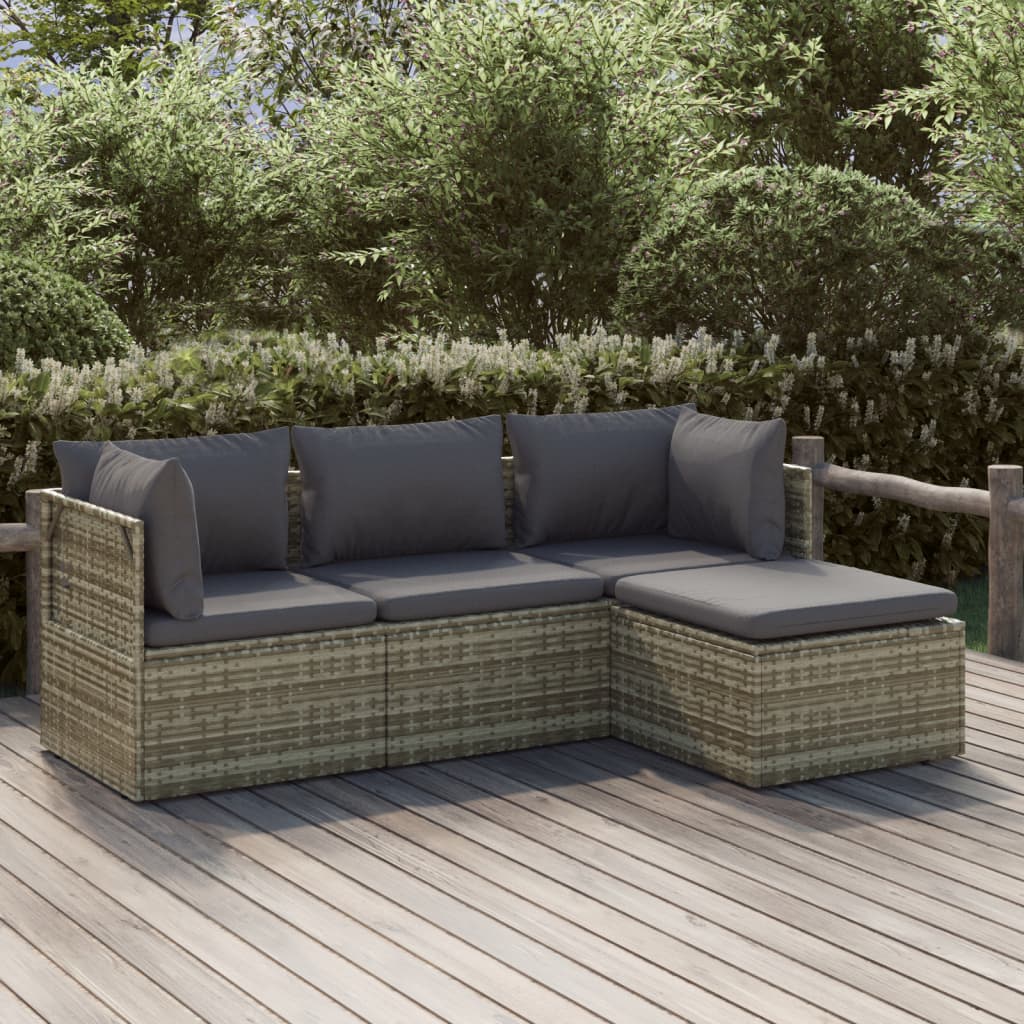 5 Piece Garden Lounge Set With Cushions Grey Poly Rattan