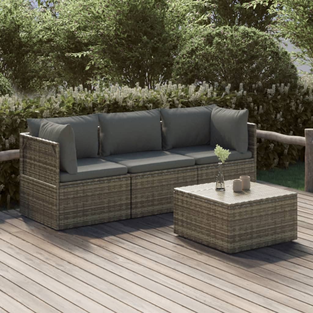 4 Piece Garden Lounge Set With Cushions Grey Poly Rattan