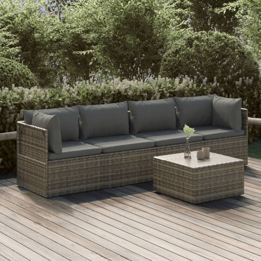 4 Piece Garden Lounge Set With Cushions Grey Poly Rattan