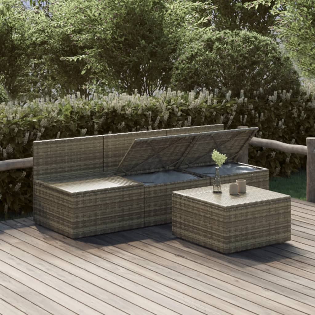 4 Piece Garden Lounge Set With Cushions Grey Poly Rattan
