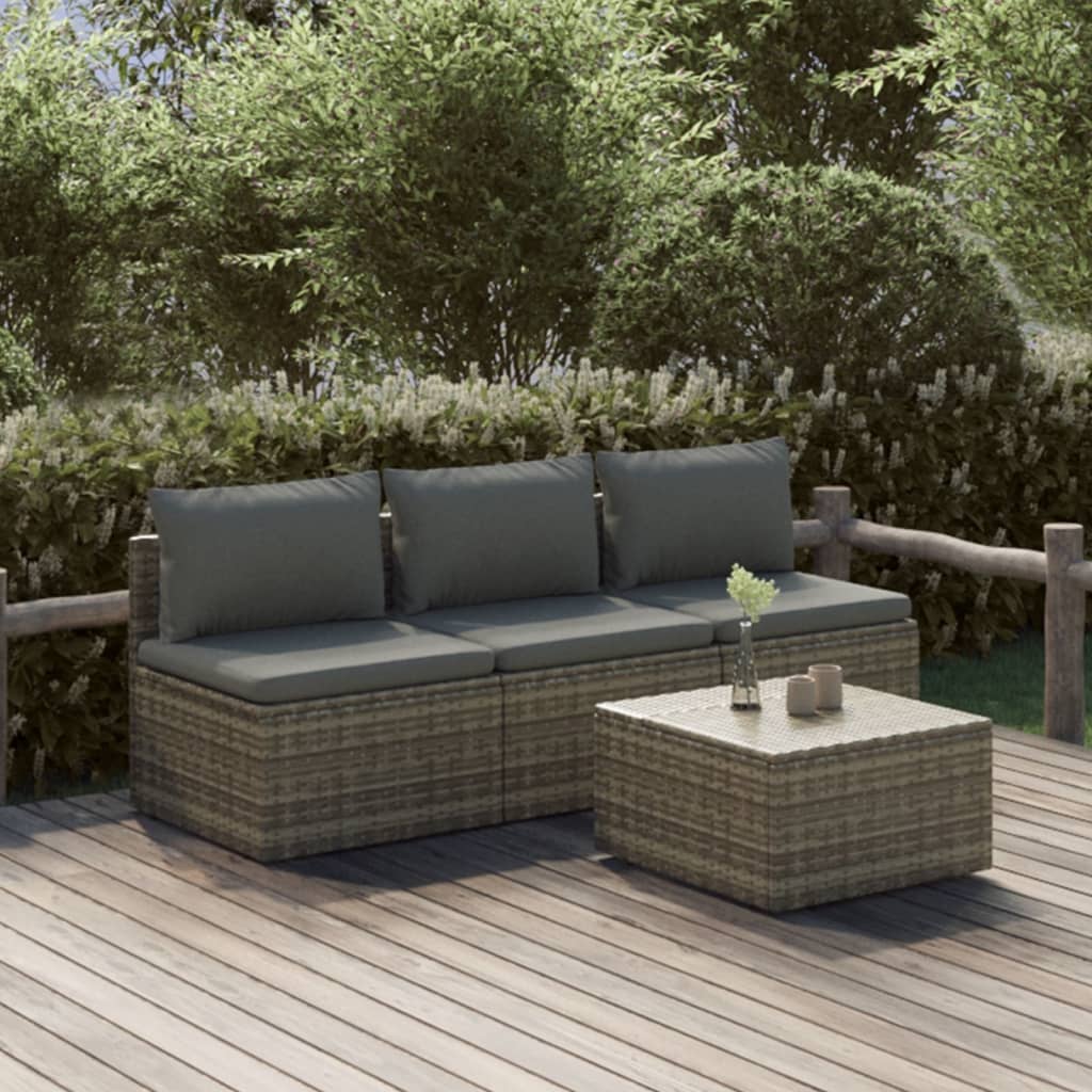 4 Piece Garden Lounge Set With Cushions Grey Poly Rattan