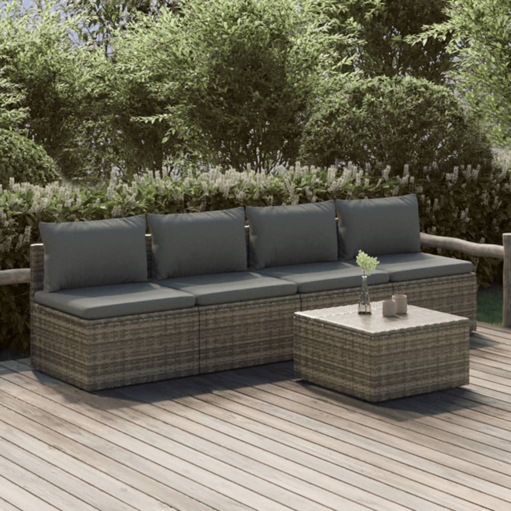 4 Piece Garden Lounge Set With Cushions Grey Poly Rattan