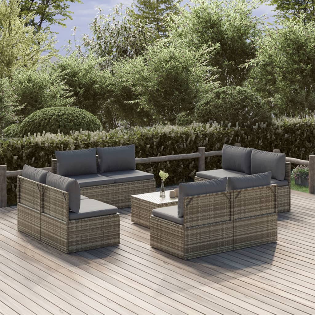 13 Piece Garden Lounge Set With Cushions Grey Poly Rattan