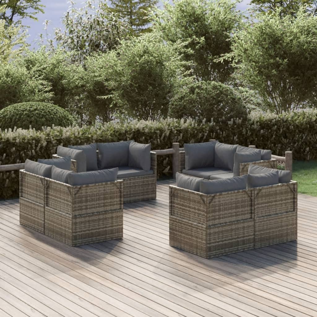 13 Piece Garden Lounge Set With Cushions Grey Poly Rattan