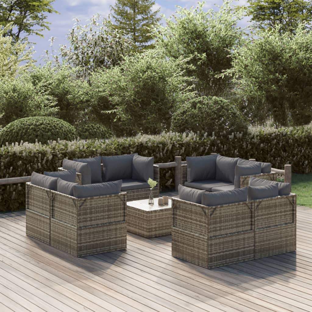 13 Piece Garden Lounge Set With Cushions Grey Poly Rattan
