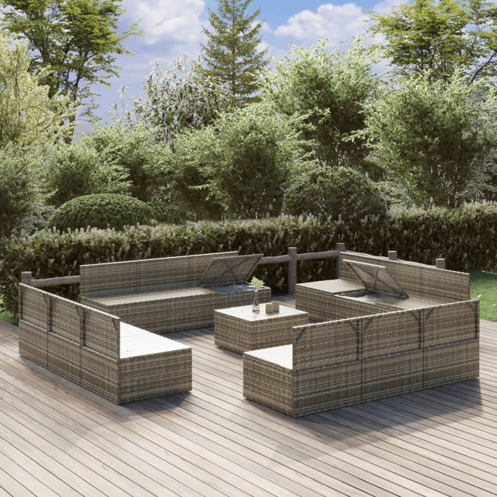 13 Piece Garden Lounge Set With Cushions Grey Poly Rattan