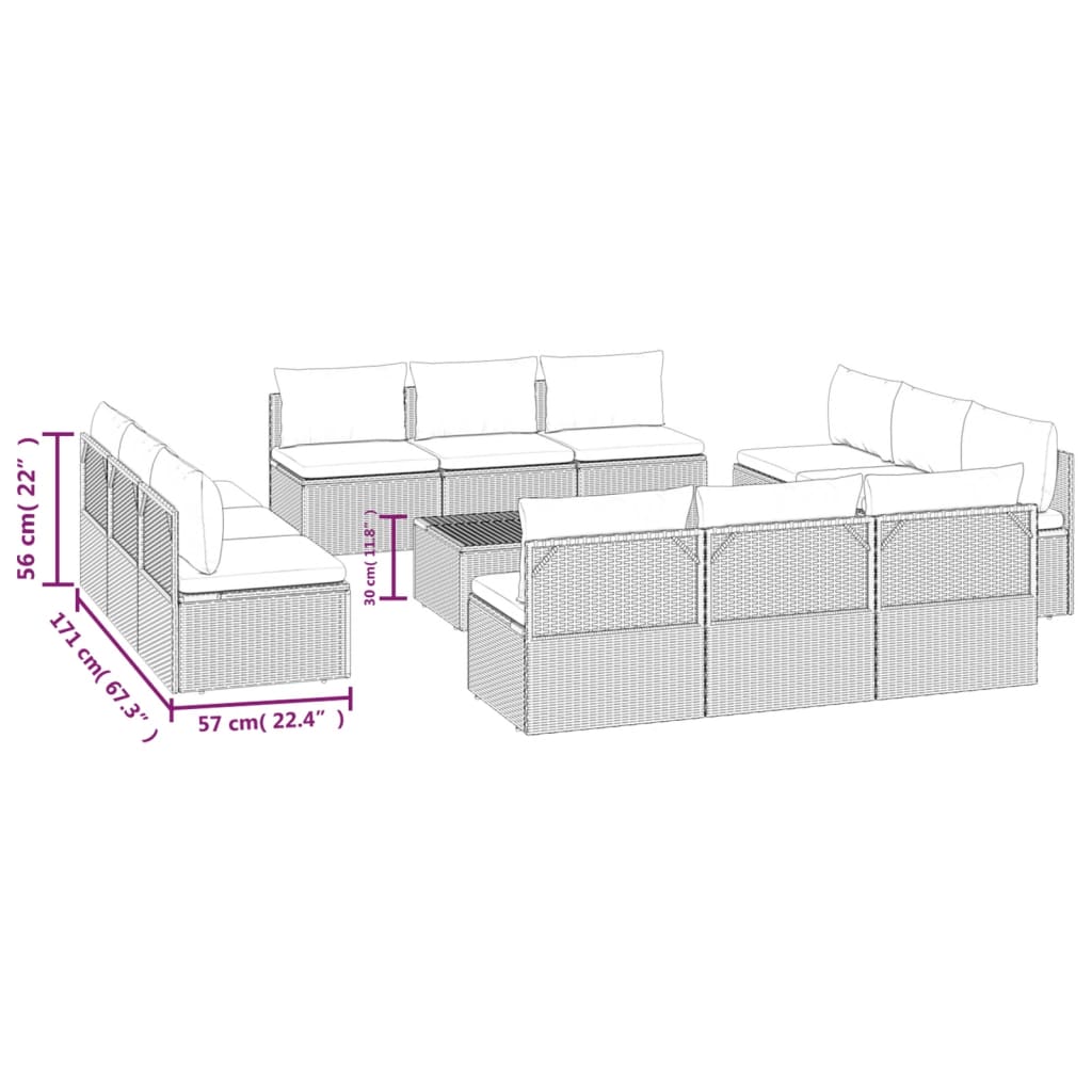 13 Piece Garden Lounge Set With Cushions Grey Poly Rattan