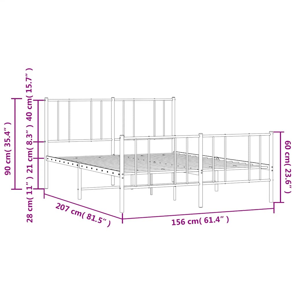 Metal Bed Frame Without Mattress With Footboard