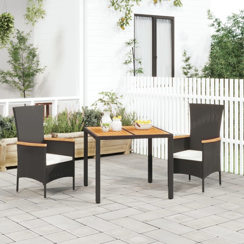 5 Piece Garden Dining Set With Cushions Black Poly Rattan
