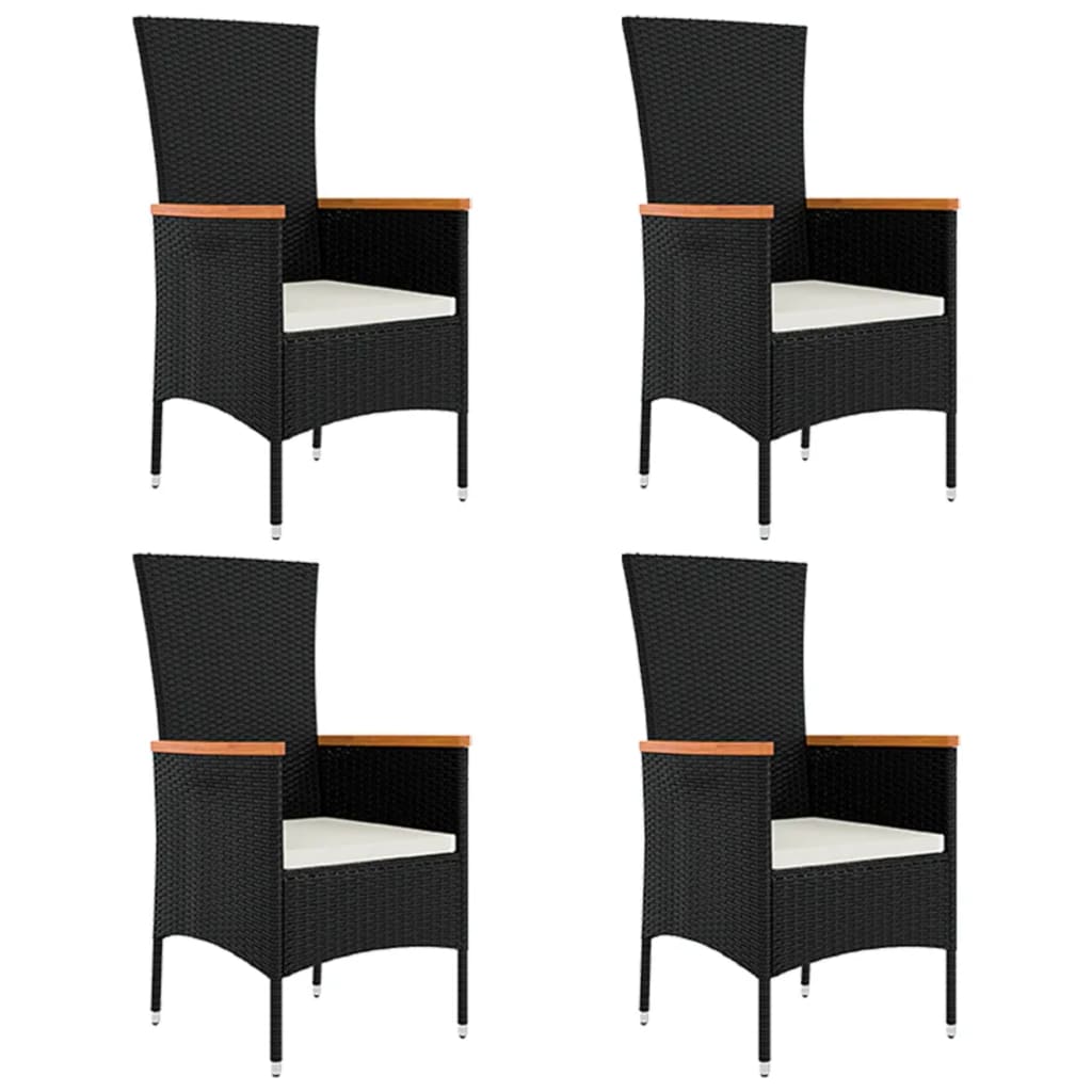 5 Piece Garden Dining Set With Cushions Black Poly Rattan