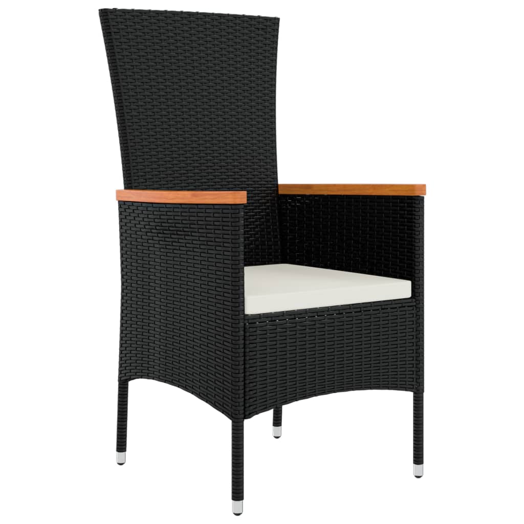 5 Piece Garden Dining Set With Cushions Black Poly Rattan