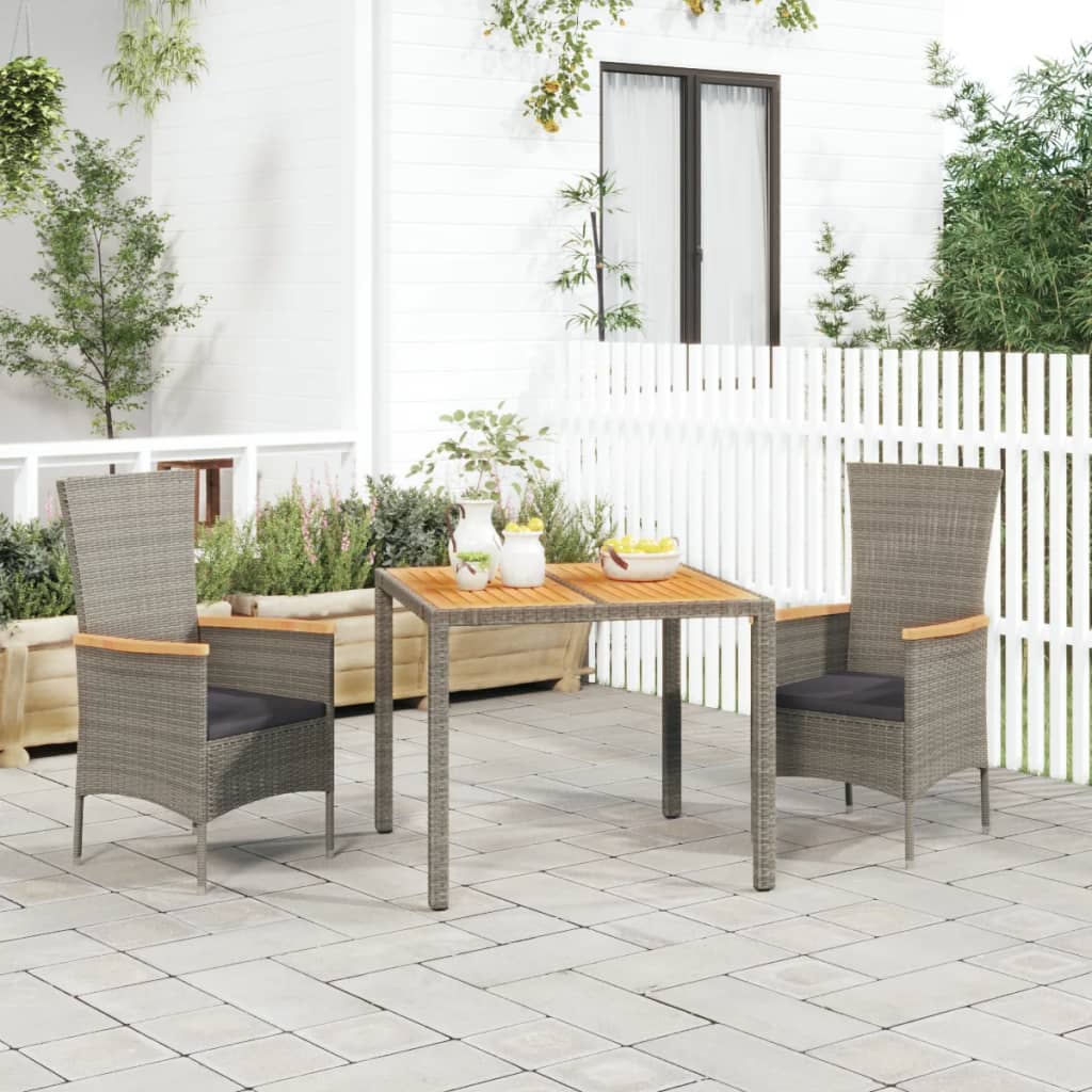 5 Piece Garden Dining Set With Cushions Grey Poly Rattan