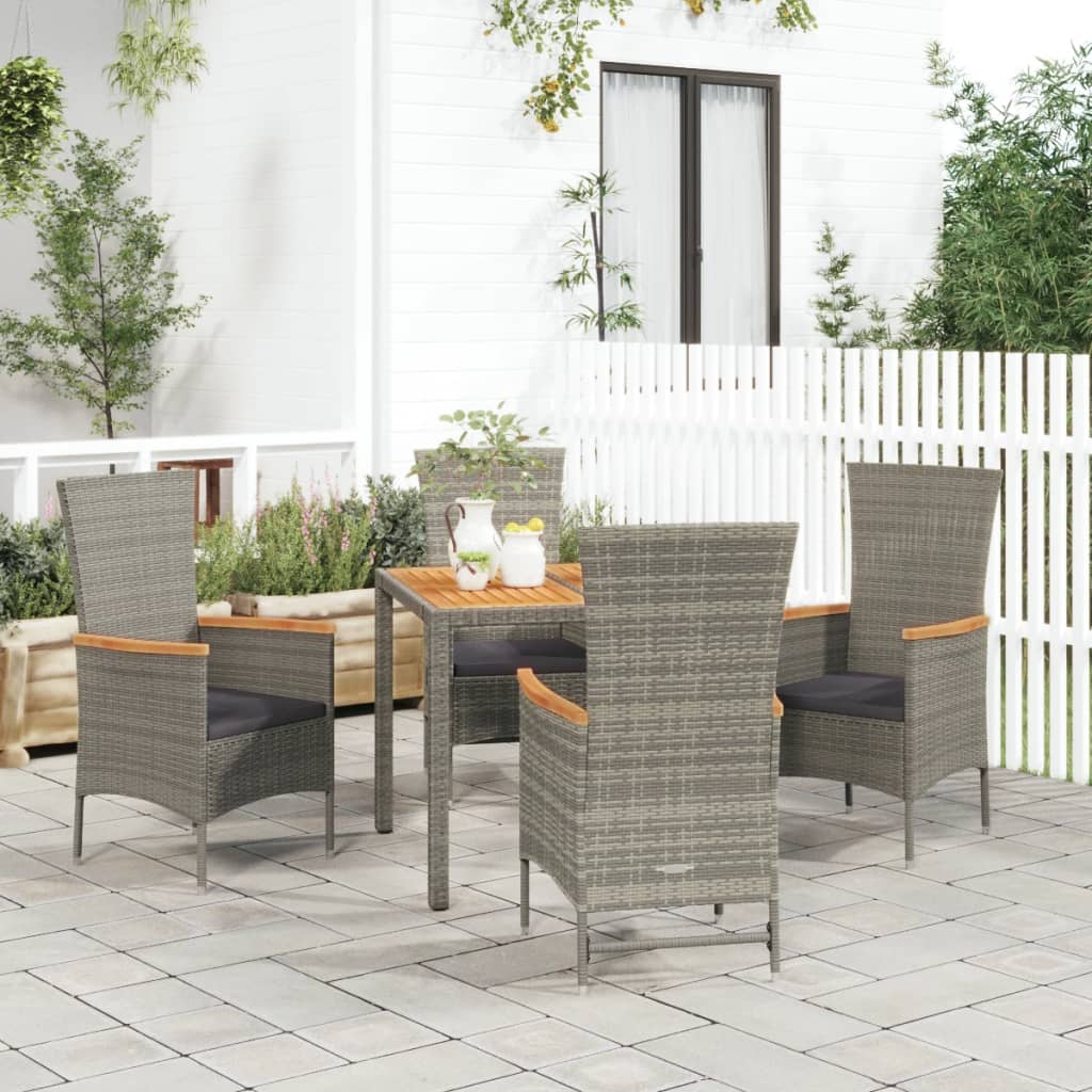 5 Piece Garden Dining Set With Cushions Grey Poly Rattan