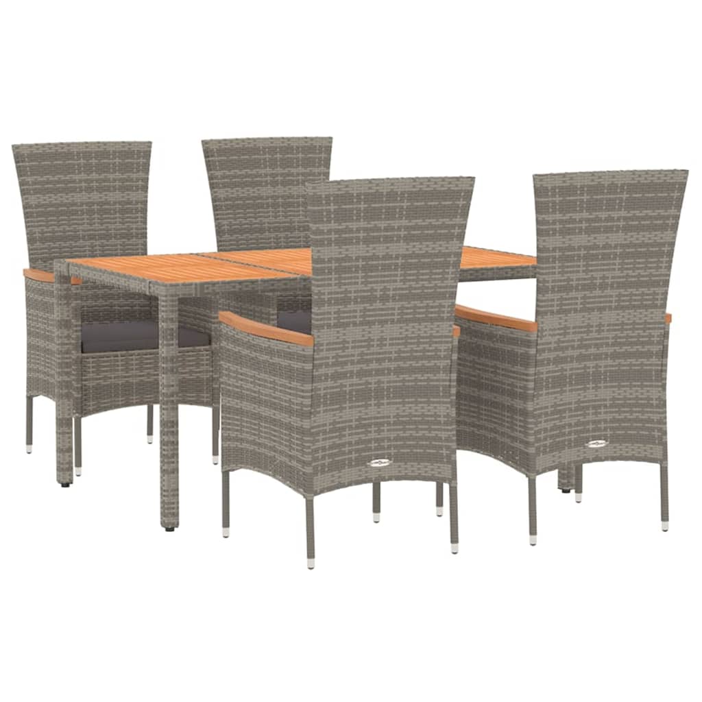 5 Piece Garden Dining Set With Cushions Grey Poly Rattan
