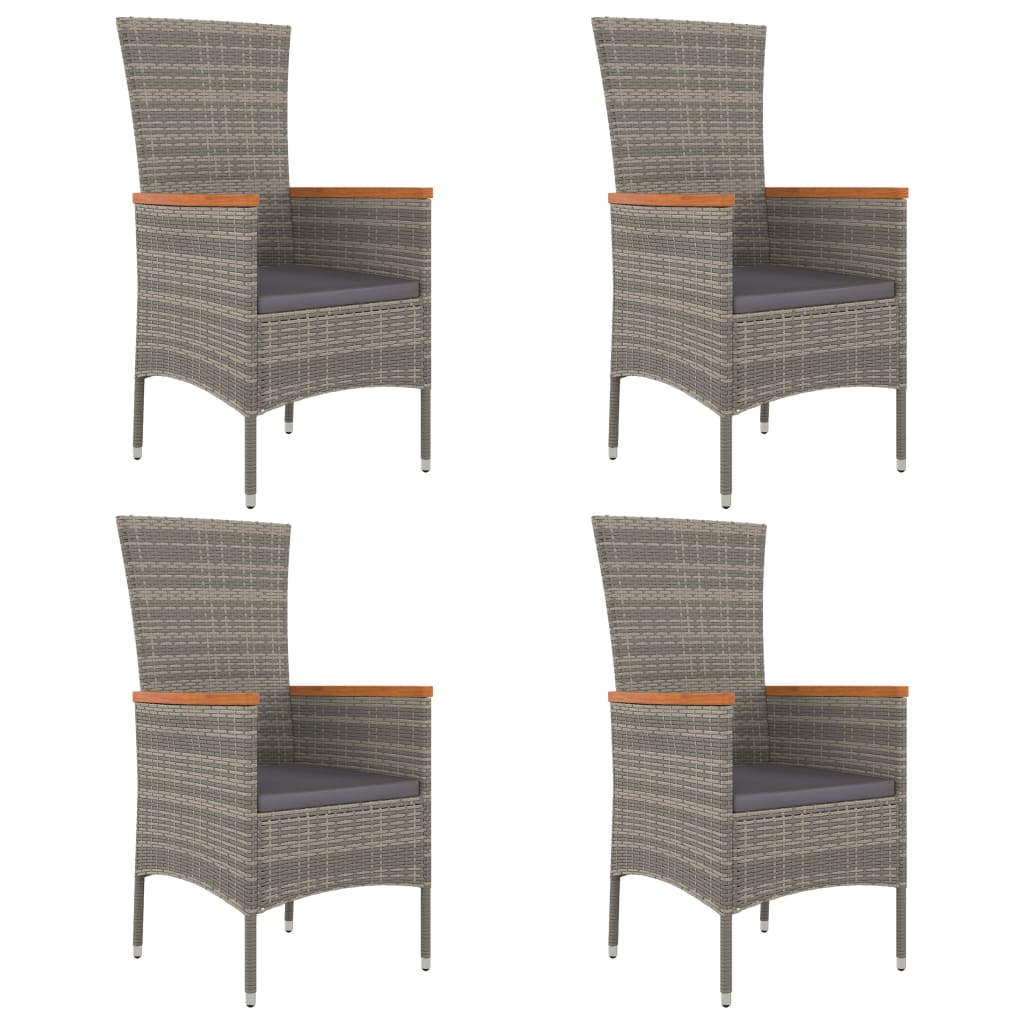 5 Piece Garden Dining Set With Cushions Grey Poly Rattan