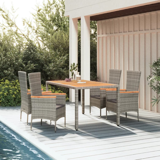 5 Piece Garden Dining Set With Cushions Grey Poly Rattan