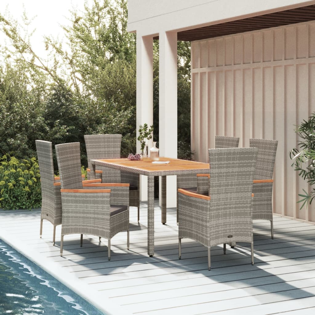 5 Piece Garden Dining Set With Cushions Grey Poly Rattan