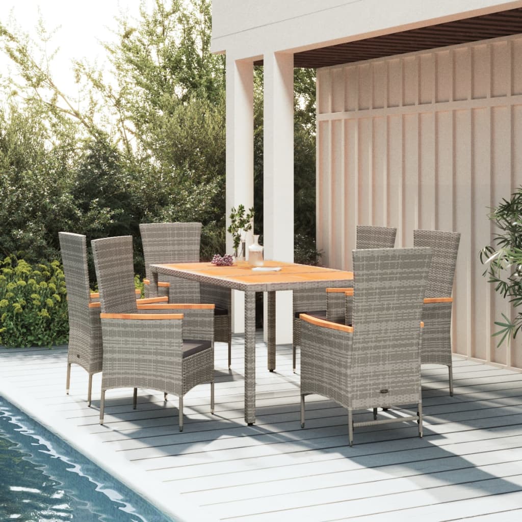 5 Piece Garden Dining Set With Cushions Grey Poly Rattan
