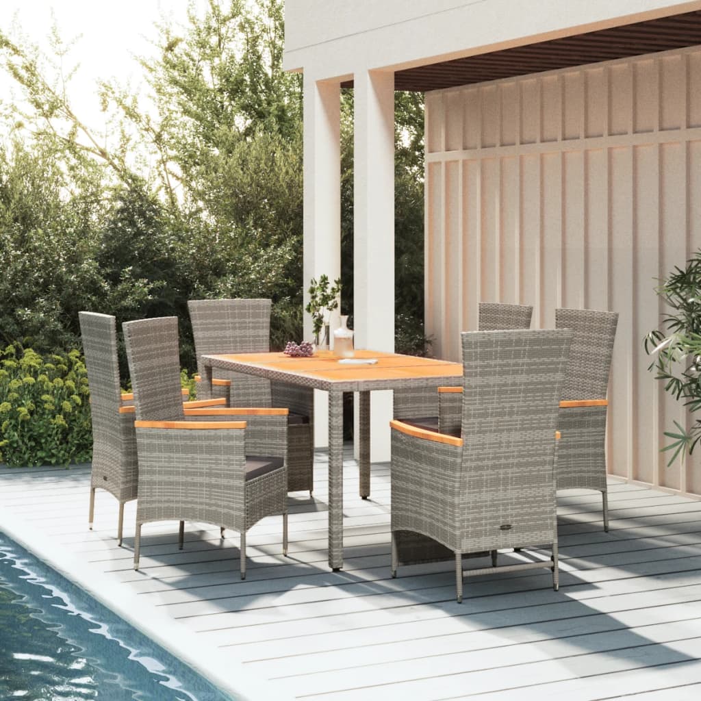 5 Piece Garden Dining Set With Cushions Grey Poly Rattan
