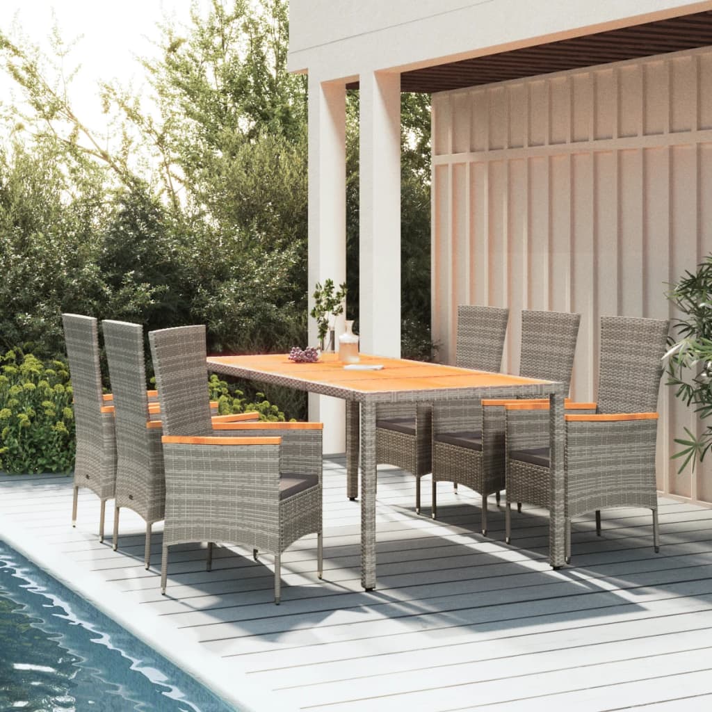 5 Piece Garden Dining Set With Cushions Grey Poly Rattan