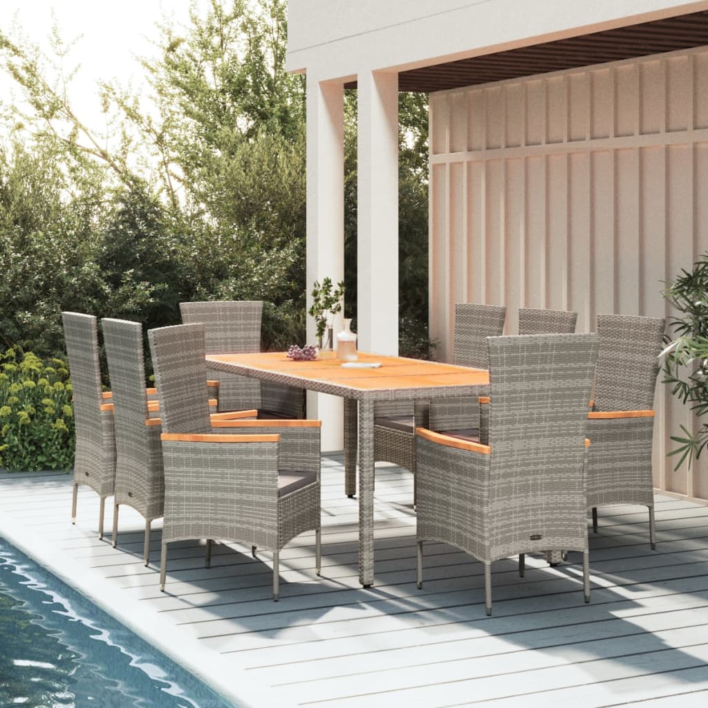5 Piece Garden Dining Set With Cushions Grey Poly Rattan