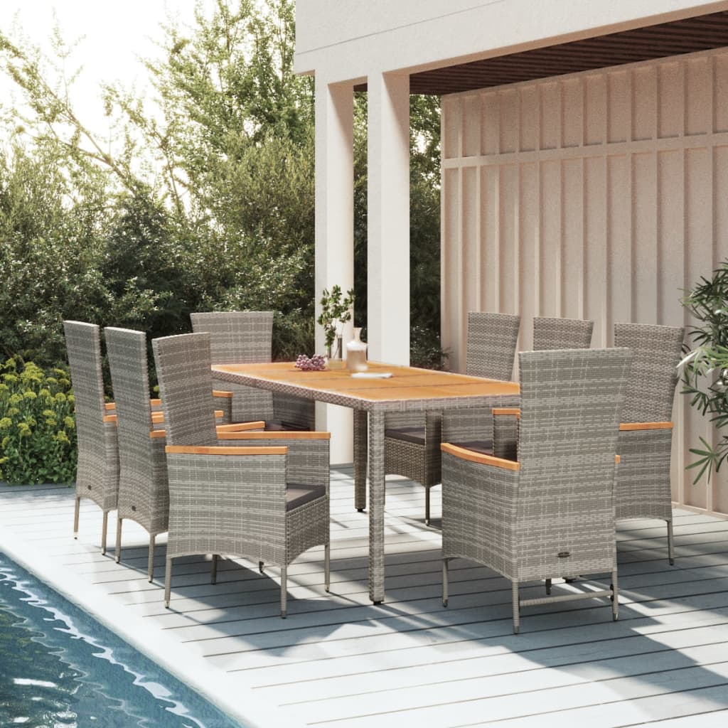 5 Piece Garden Dining Set With Cushions Grey Poly Rattan