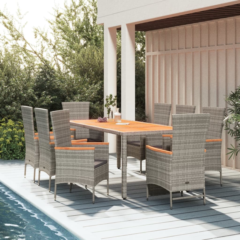 5 Piece Garden Dining Set With Cushions Grey Poly Rattan