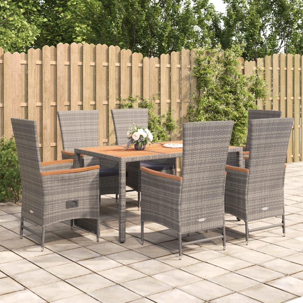 9 Piece Garden Dining Set With Cushions Grey Poly Rattan
