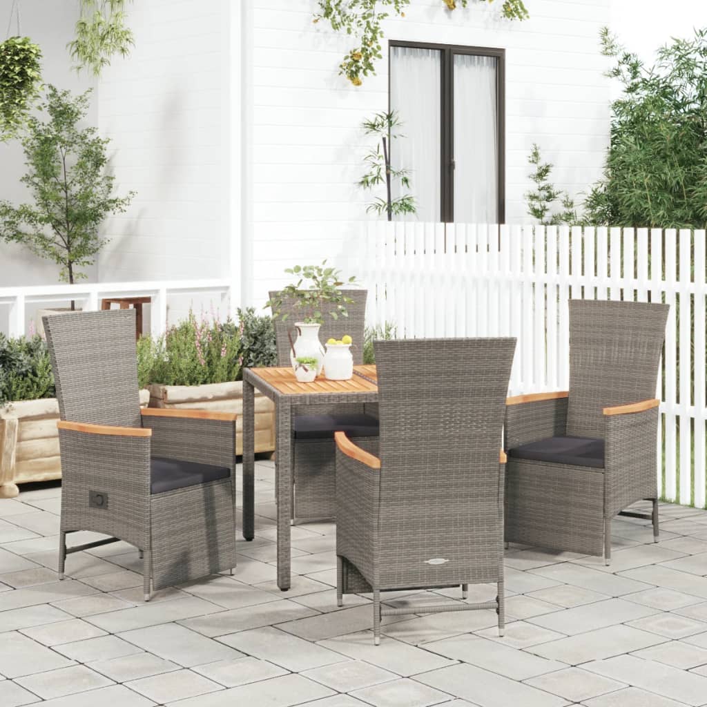 7 Piece Garden Dining Set With Cushions Grey Poly Rattan