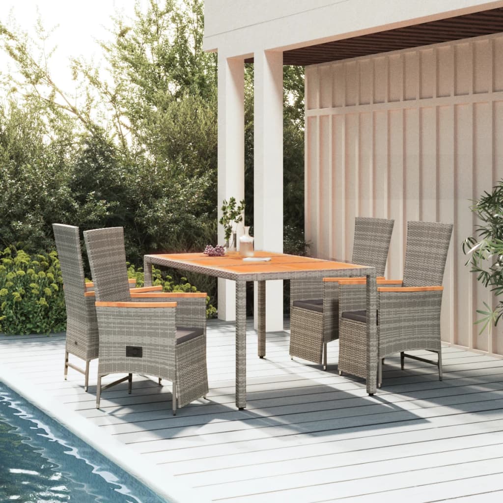 7 Piece Garden Dining Set With Cushions Grey Poly Rattan