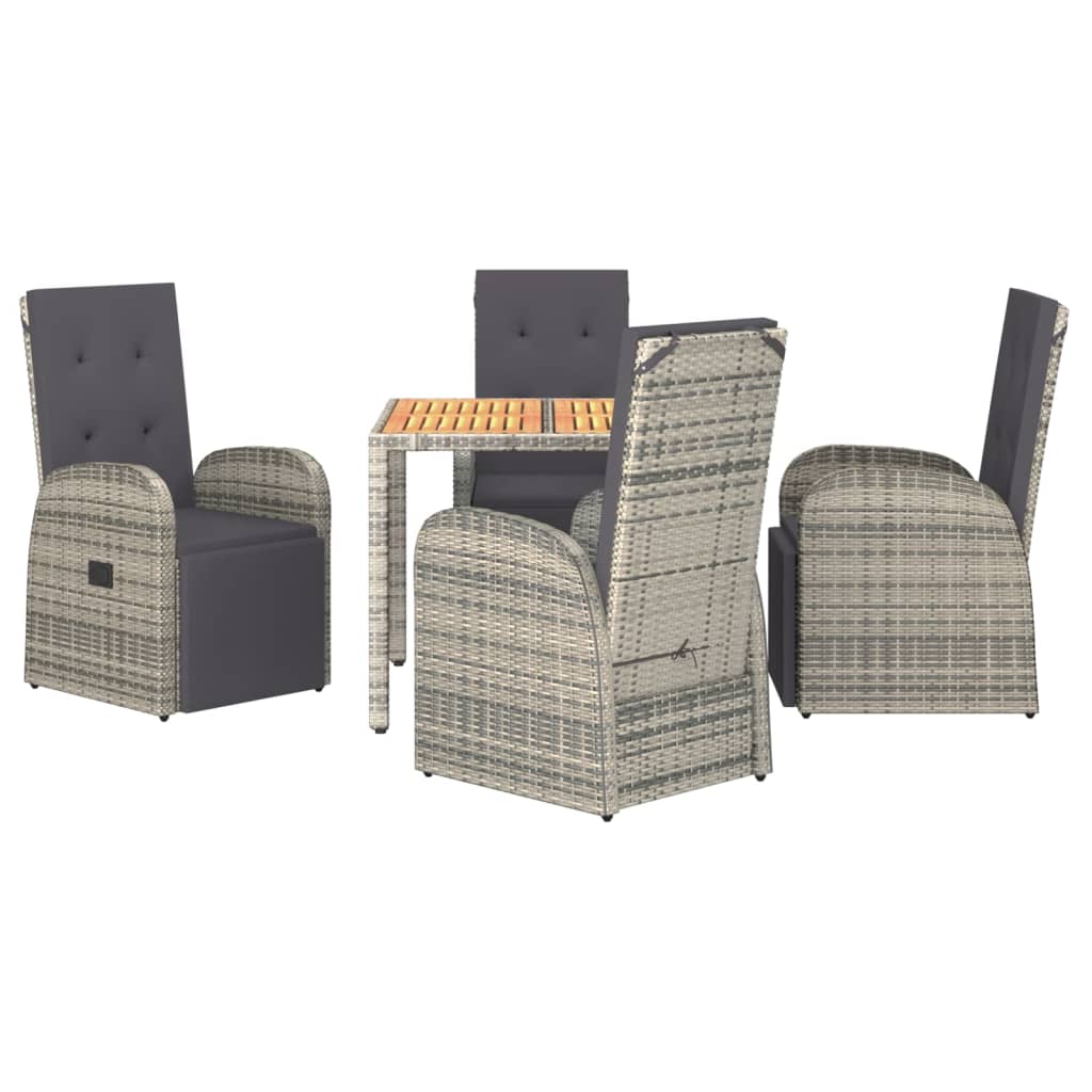 5 Piece Garden Dining Set With Cushions Grey Poly Rattan
