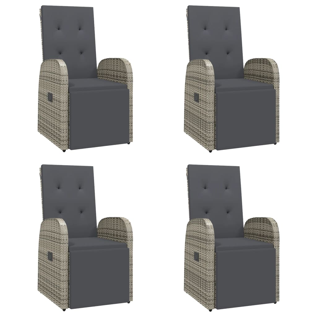 5 Piece Garden Dining Set With Cushions Grey Poly Rattan