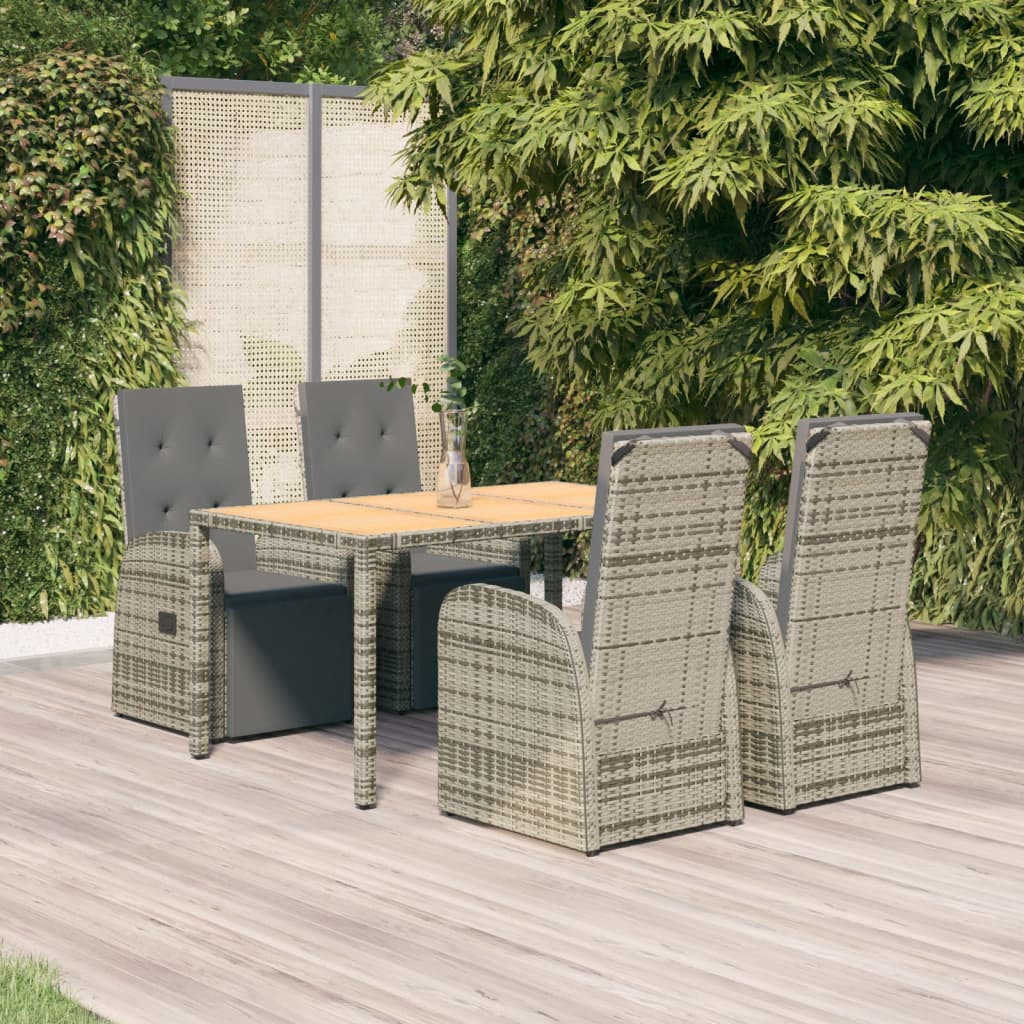 5 Piece Garden Dining Set With Cushions Grey Poly Rattan